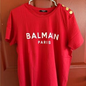 Balmain Red Garment with Gold Emblem